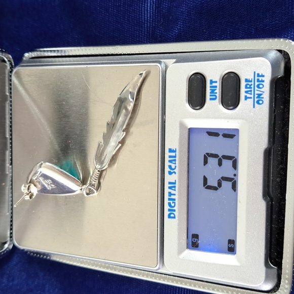 Vintage Native American Turquoise Sterling Silver Feather Earrings Signed - Picture 12 of 15